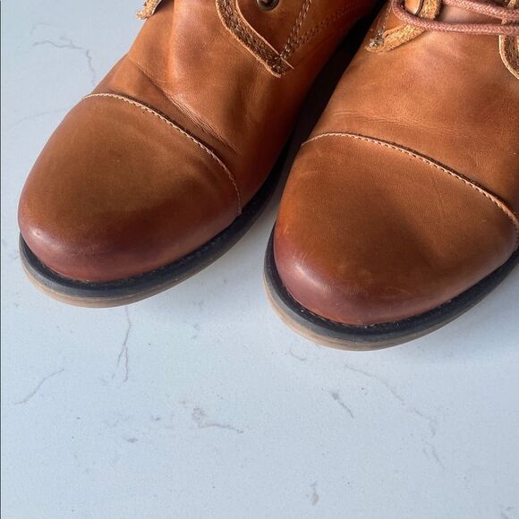 Anthro Tara M Loris Genuine Leather + Suede Utility Moto Boots Lace-Up Heeled 8 - Picture 3 of 9